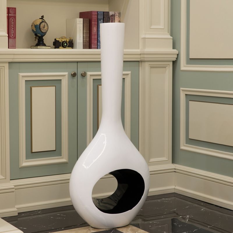 Uniquewise Decorative Unique Tall Vase with Hole Outside White Inside Black