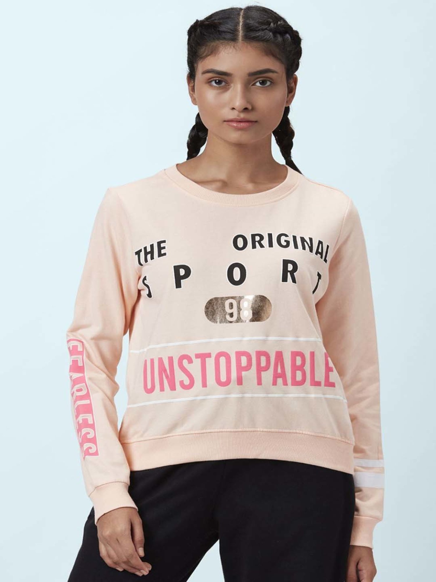 Ajile by Pantaloons Peach Cotton Graphic Print Sports Sweatshirt