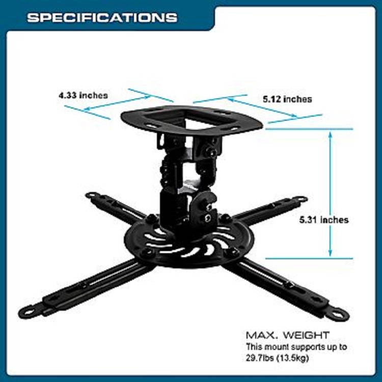 QualGear&reg; QG-PM-002-BLK-S Universal Projector Ceiling Mount, Short, Black