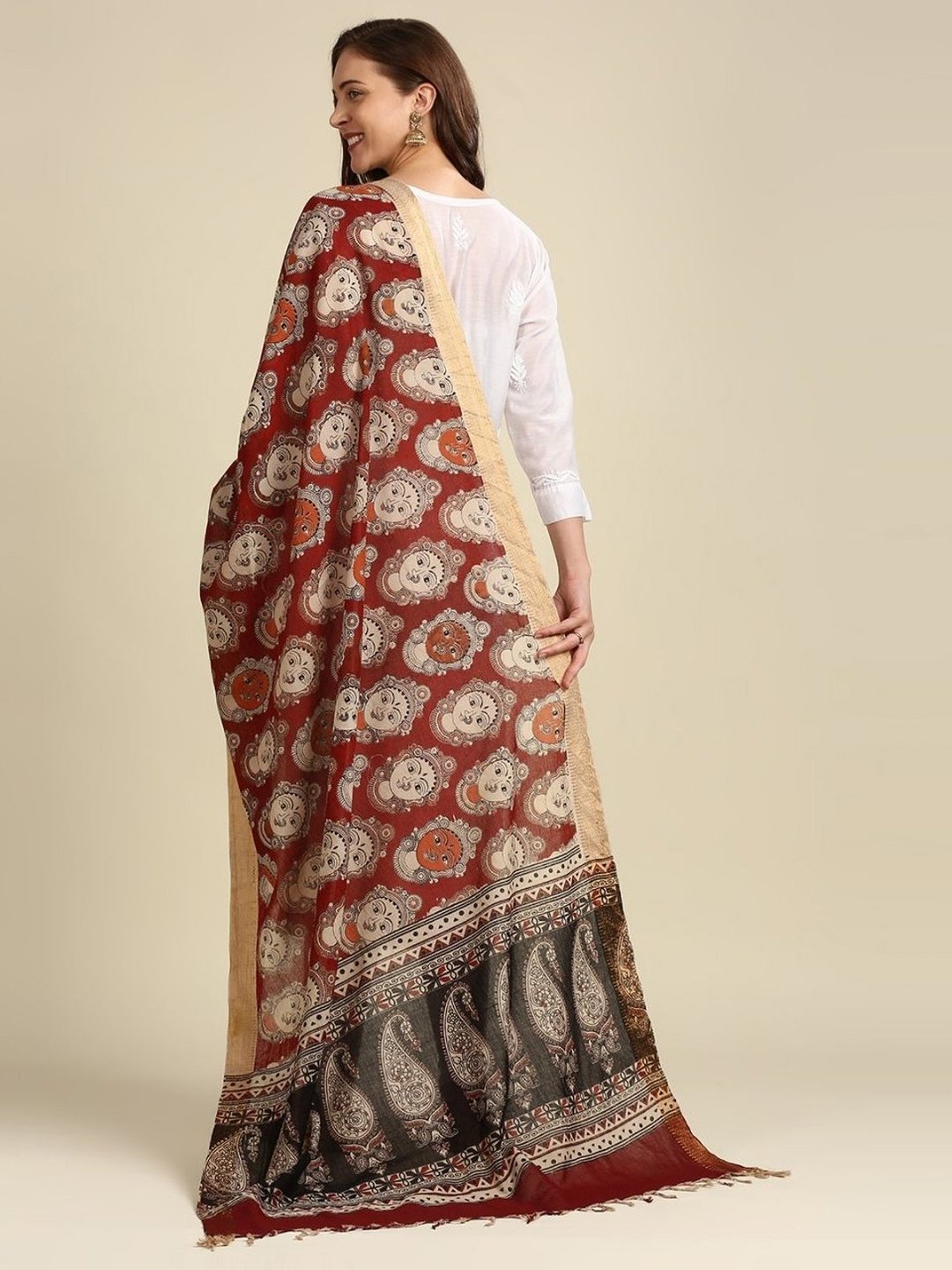 Dupatta Bazaar Maroon Cotton Printed Dupatta