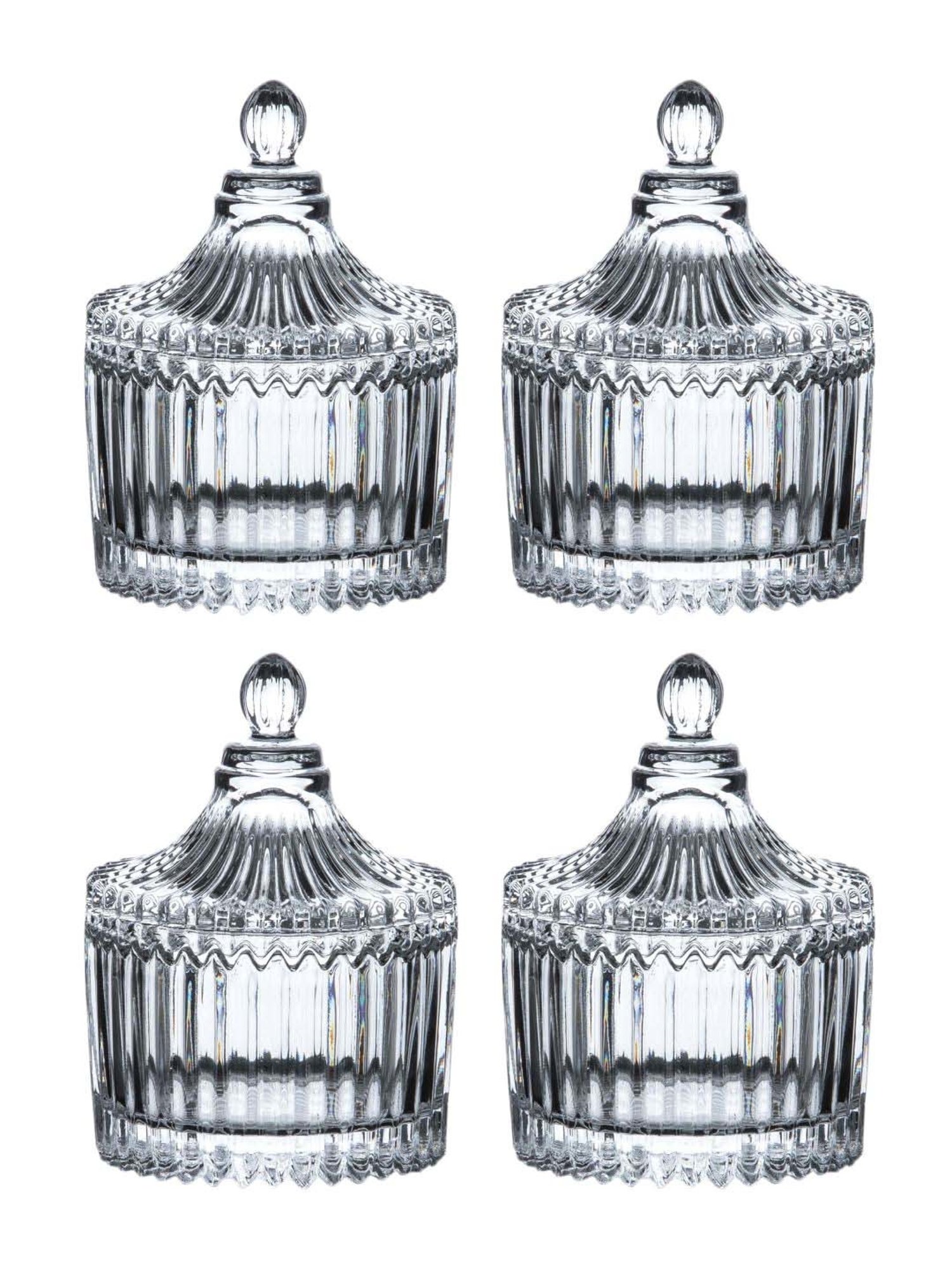 Goodhomes Transparent Glass Candy Jar with Lid (0.09 L) - Set of 4