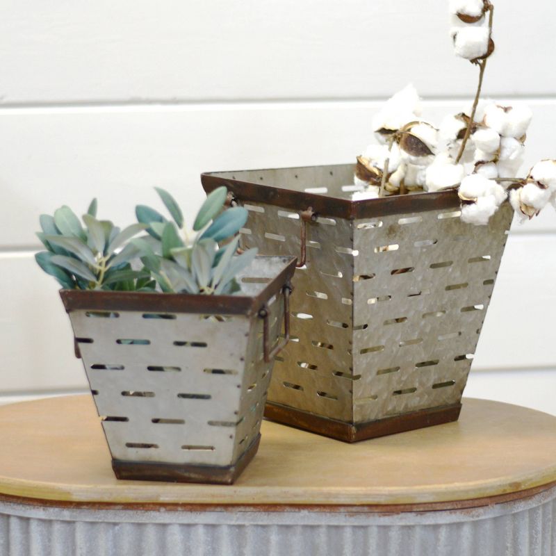 Square Metal Olive Bucket Gray 2pk - VIP Home & Garden