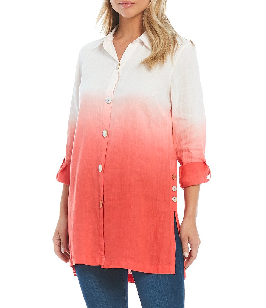 John Mark Dip-Dye Linen Button Front Tunic