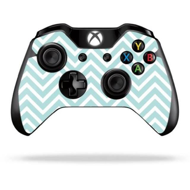 mightyskins skin compatible with microsoft xbox one or one s controller  aqua chevron | protective, durable, and unique vinyl wrap cover | easy to apply, remove, and change styles | made in the usa