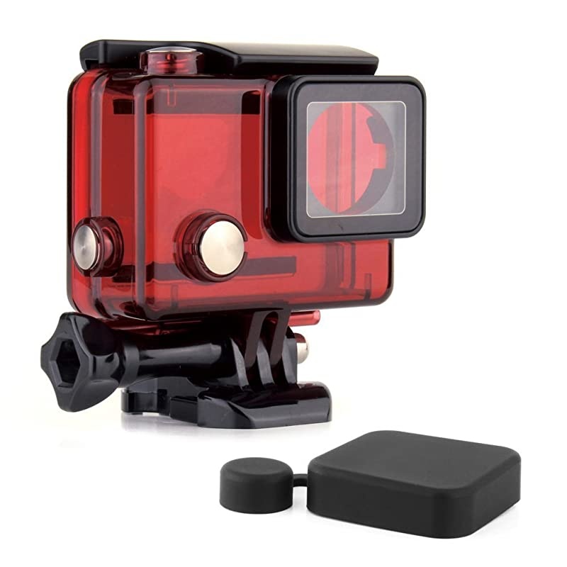 Standard Protective Waterproof Dive Housing Case for GoPro Hero 4, 3+, 3, Hero3, Hero4 Black Silver Camera - Up to 40 Meters (131 feet) Underwater -Transparent Red