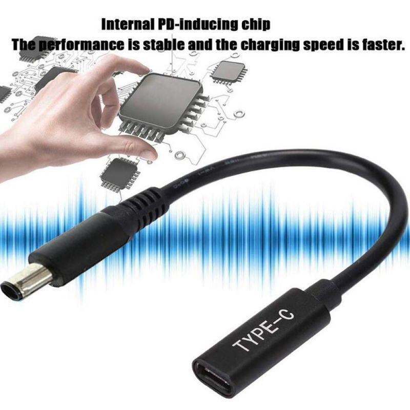 USB C Type C Female to 4.5x3.0mm DC Tip (Black Tip) Adapter Cable PD Converter Cable for Dell 65W or below laptops