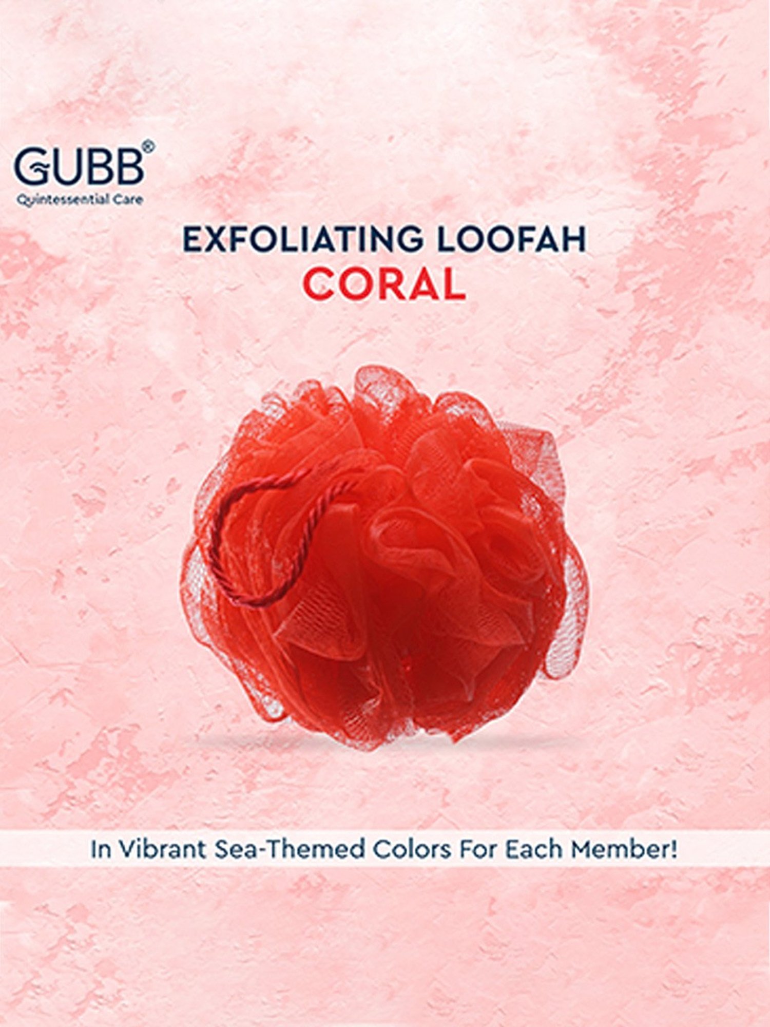 GUBB Luxe Sponge Round Loofah, Bathing Scrubber for Body - Coral