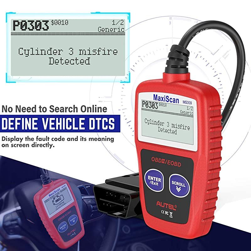 MS309 Universal OBD2 Scanner Check Engine Fault Code Reader, Read Codes Clear Codes, View Freeze Frame Data, I/M Readiness Smog Check CAN Diagnostic Scan Tool