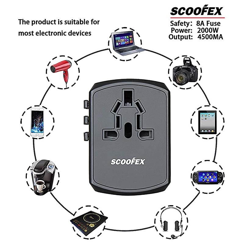 Travel Adapter International Power Adapter Electric Outlet Converters Wall Charger AC Plug with 4 x 24A USB Ports 30A USB TypeC for Canada USA Europe UK AU Asia 150 Countries fo