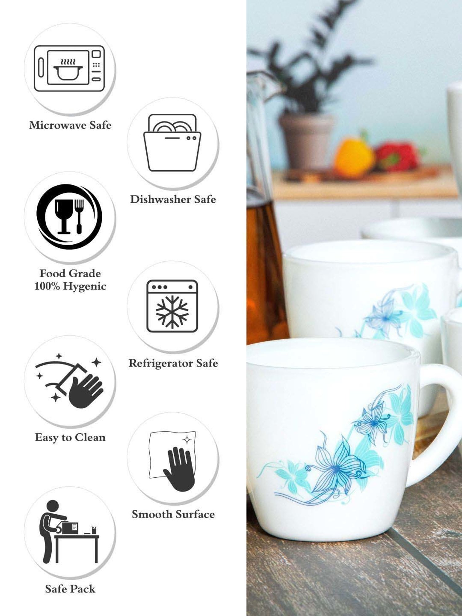 Cello White & Blue Glass Coffee Mug (0.1 L) - Set of 12