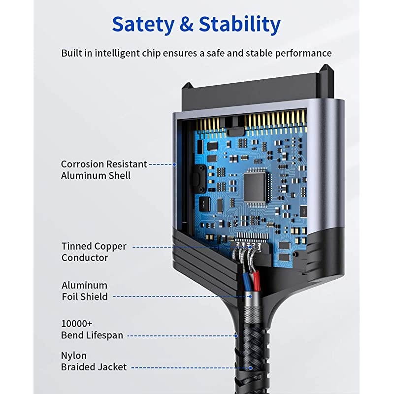 SATA to USB A Cable  USB A 30 to 25 SATA III Hard Drive Adapter Aluminum Shell Nylon Cord External Converter for SSDHDD Data TransferGrey