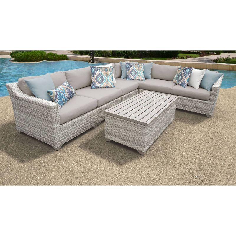 Nolin 7pc Sectional Weathered Brown Frame Sunbrella Spectrum Denim Fabric - La-Z-Boy