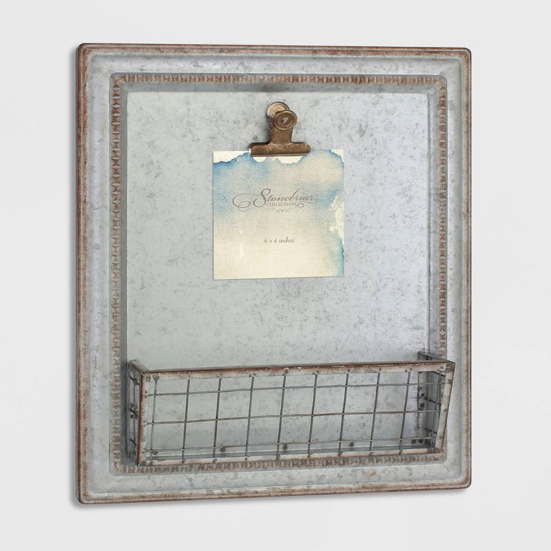 15.2" x 13.2" Rustic Galvanized Metal Magnetic Memo Board Silver - Stonebriar Collection