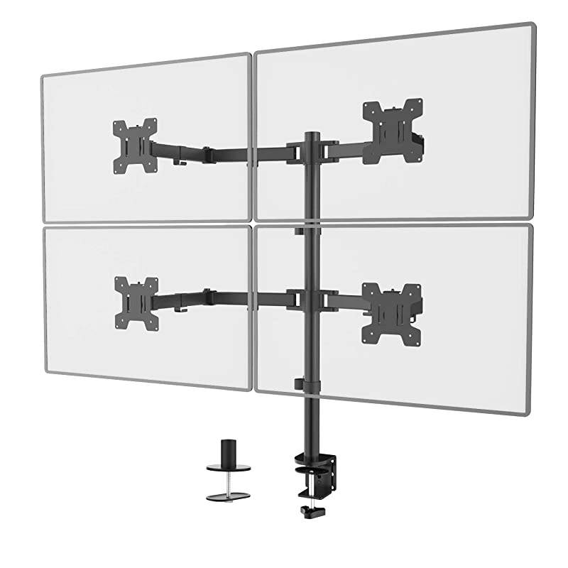 Quad LCD Monitor Desk Mount Fully Adjustable Stand Fits 4 Screens up to 27 inch, 22 lbs. Weight Capacity per Arm (M004), Black