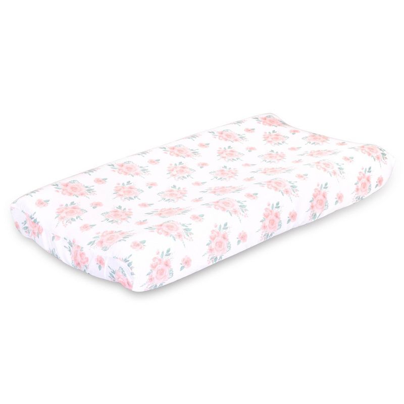 The Peanutshell Farmhouse Floral Changing Pad Cover - Pink