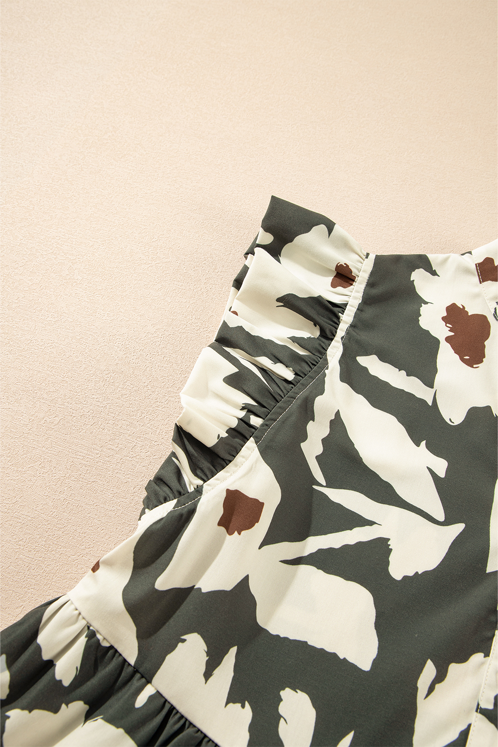 White Frill Mock Neck Sleeveless Tiered Floral Dress