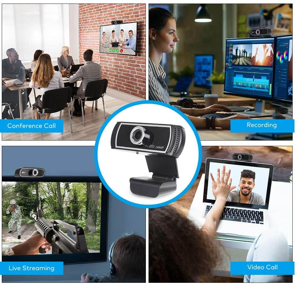 HD Webcam 1080p with Microphone, Plug and Play USB Web Camera with Facial-Enhancement for Streaming, Video Conferencing and Recording, Compatible with Desktop, Computer, PC and Laptop