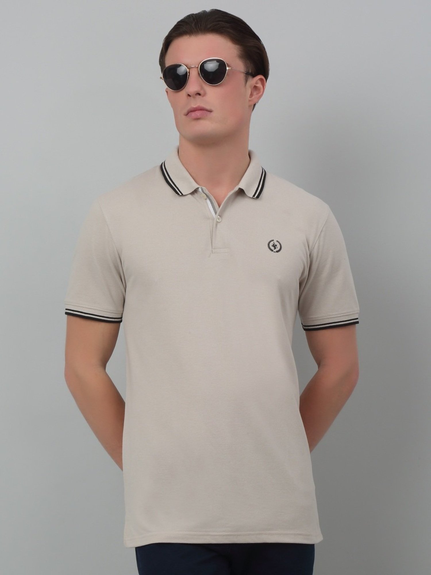 Cantabil Beige Regular Fit Polo T-Shirt