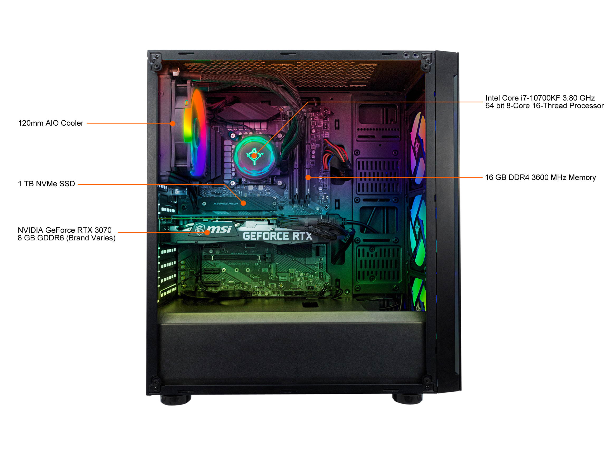 Yeyian Gaming Desktop Katana X02 YPB-KAT-X02 Intel Core i7 10th Gen 10700KF (3.80 GHz) 16 GB DDR4 1 TB NVMe SSD NVIDIA GeForce RTX 3070 Windows 10 Home 64-bit