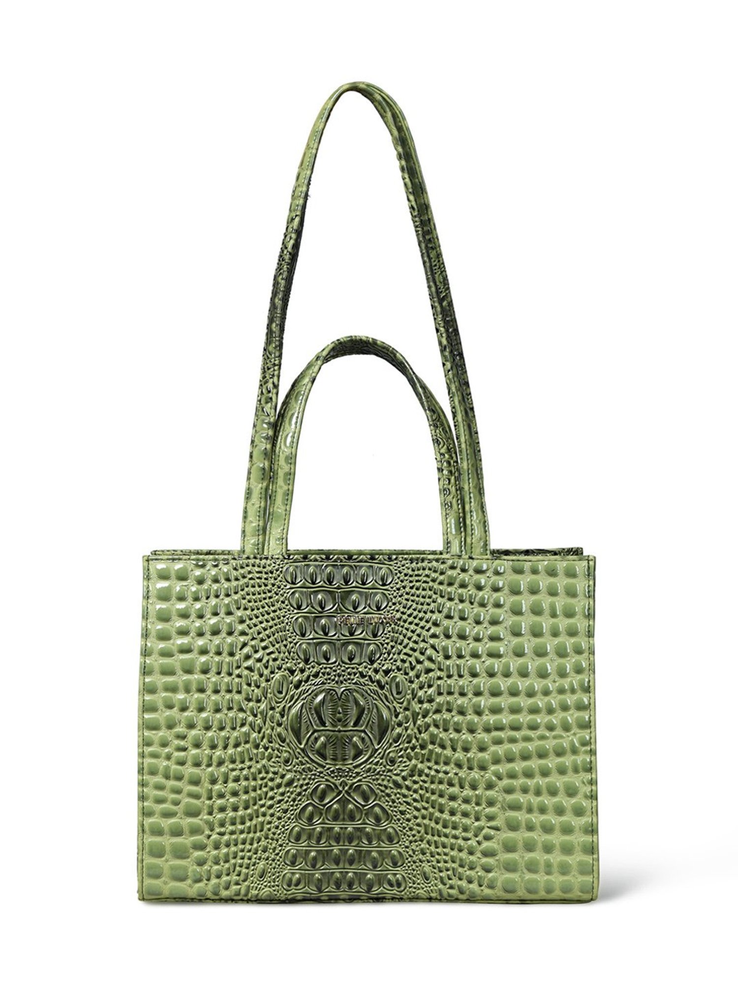 PELLE LUXUR Olive Green Animal Effect Medium Handheld Handbag