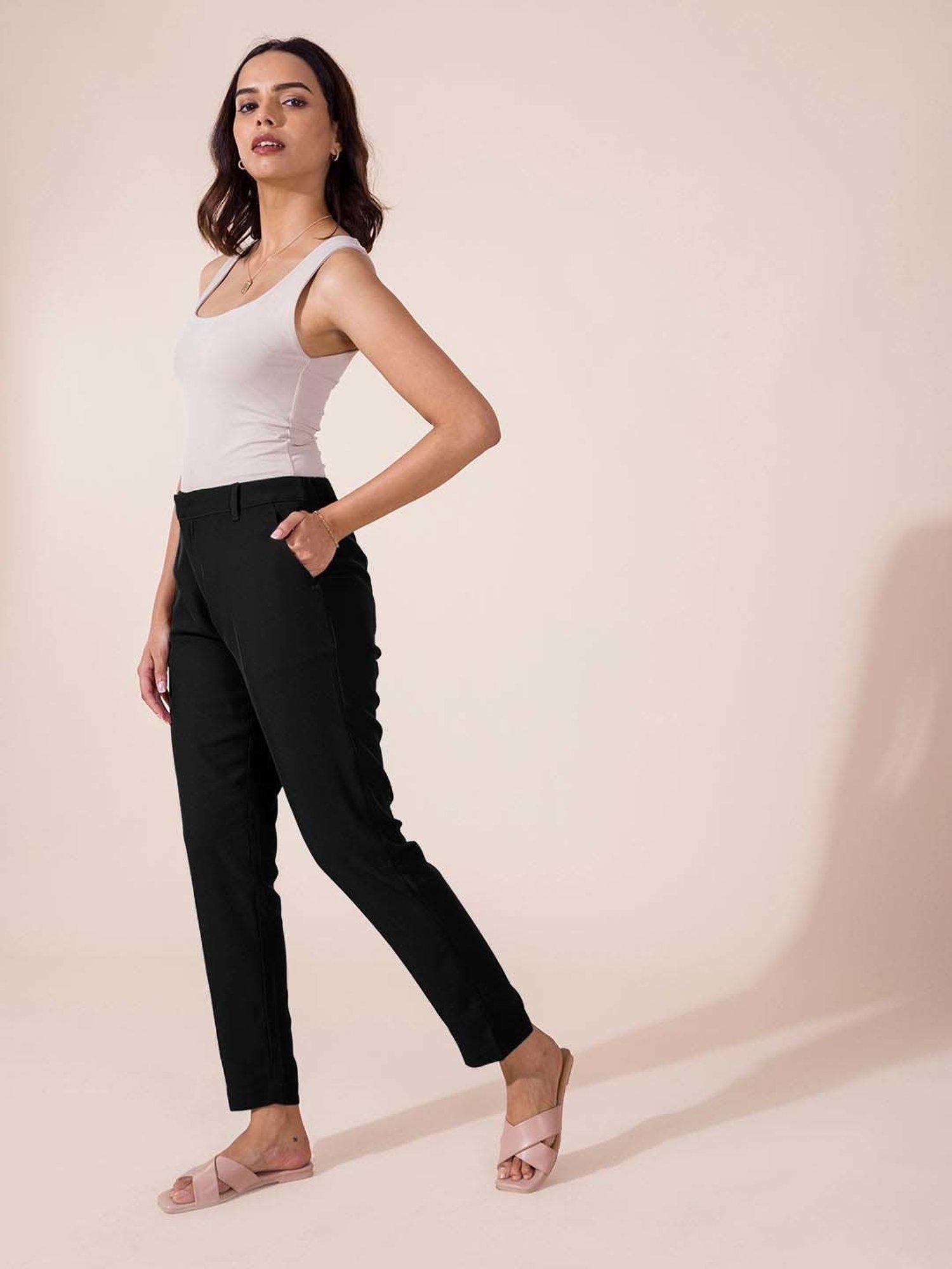 Go Colors! Black Mid Rise Formal Trousers
