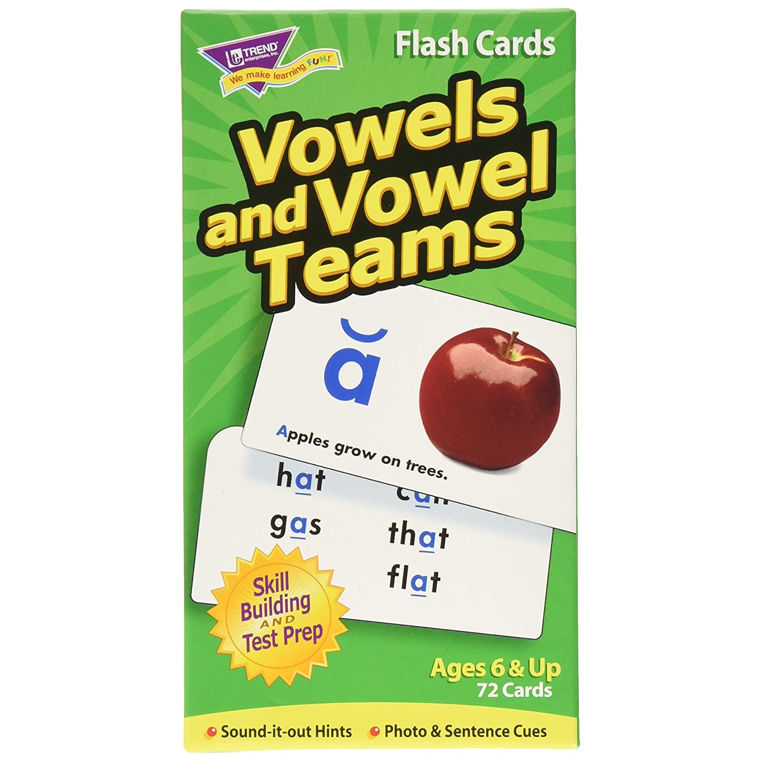Trend Enterprises T53008 Vowels and Vowel Teams Flash Cards (Pack of 72)