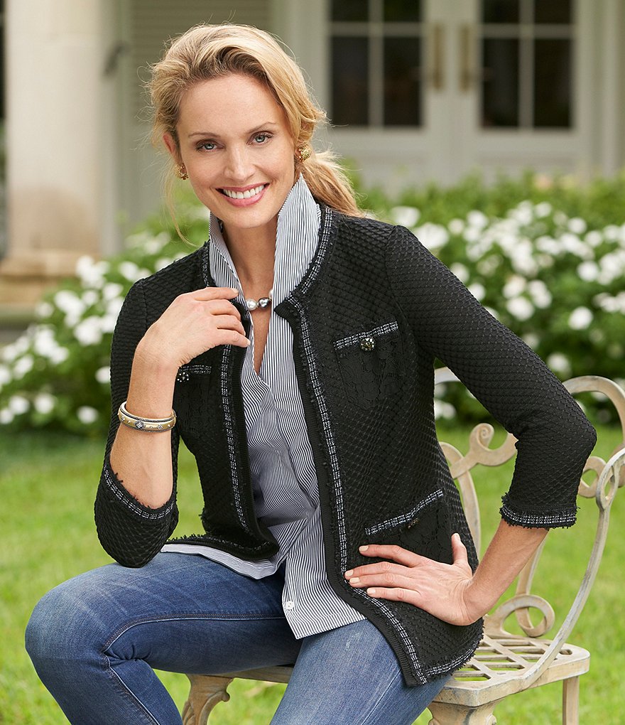 Misook Mandarin Collar Sleeveless Striped Washable Tank