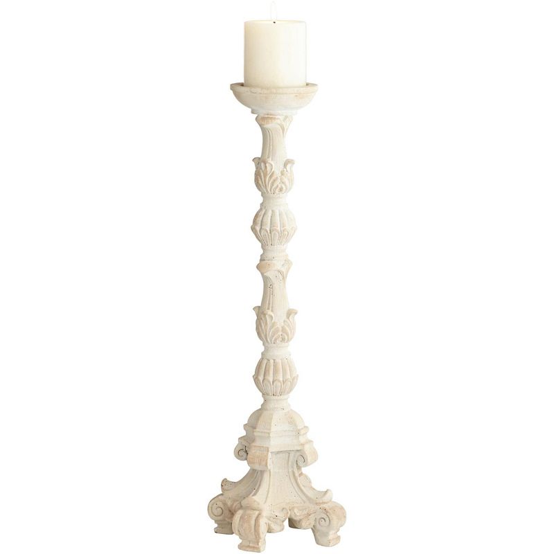 Kensington Hill Whitewashed Carved Pillar Candle Holders Set of 3
