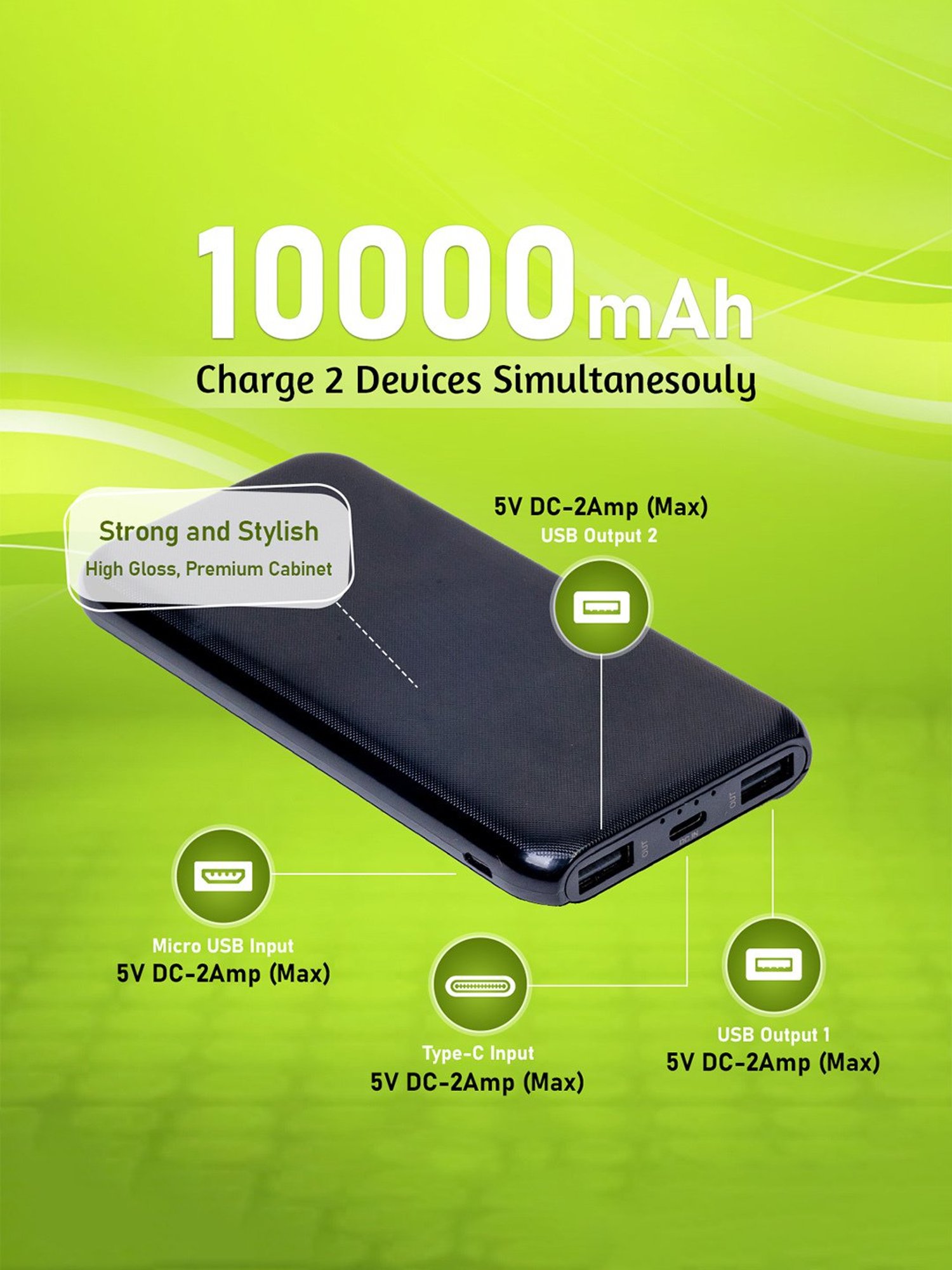 ERD PB-10KE 10000 mAh Li-Polymer Power Bank with Fast Charging (Black)