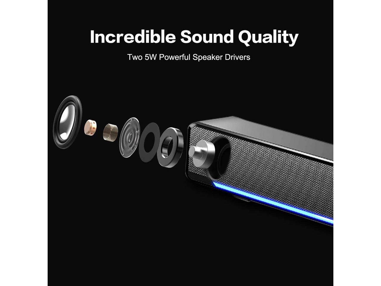 Soundbar, Maboo USB Powered Sound Bar Speakers for Computer Desktop Laptop PC, Black (USB)