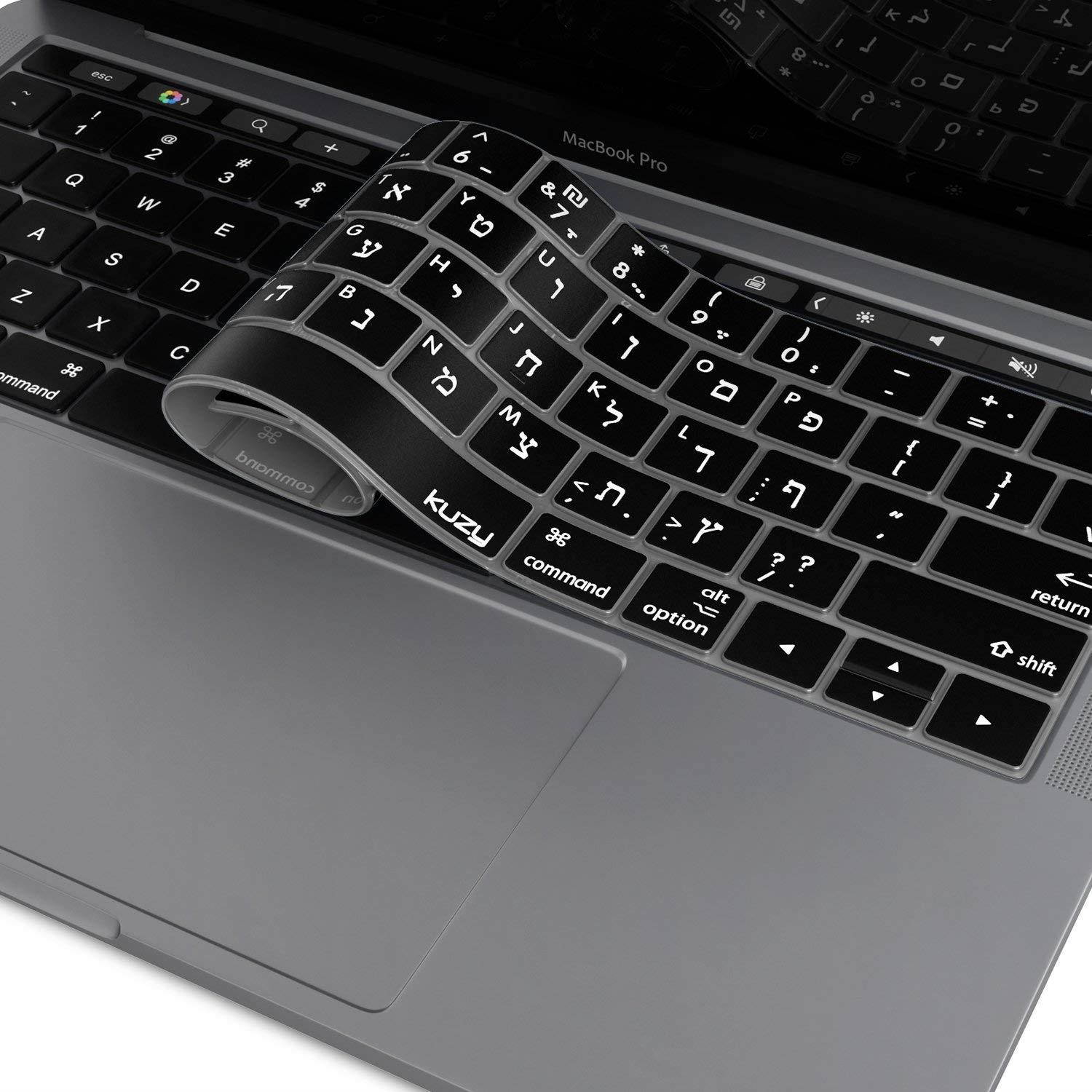 Kuzy - Hebrew Keyboard Cover for New MacBook Pro with Touch Bar 13 or 15 inch (A1989 A1990 & A1706 A1707) Release 2018 2017 2016 Silicone Skin - Hebrew/English