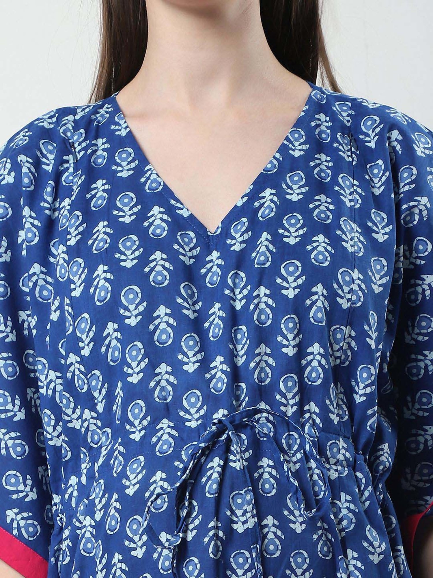 Secret Wish Navy Cotton Printed Straight Kaftan