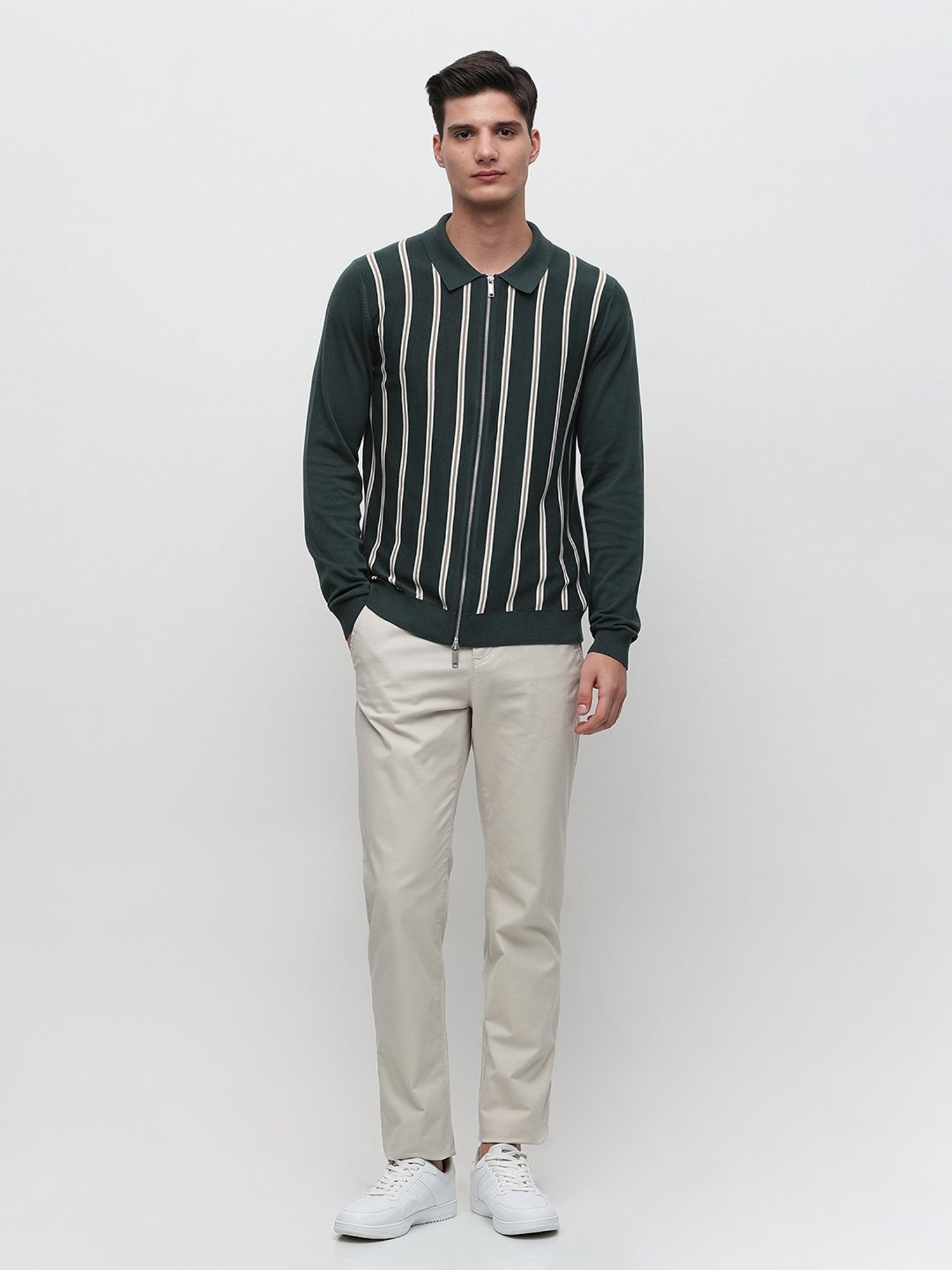 SELECTED HOMME Green Regular Fit Striped Cardigan