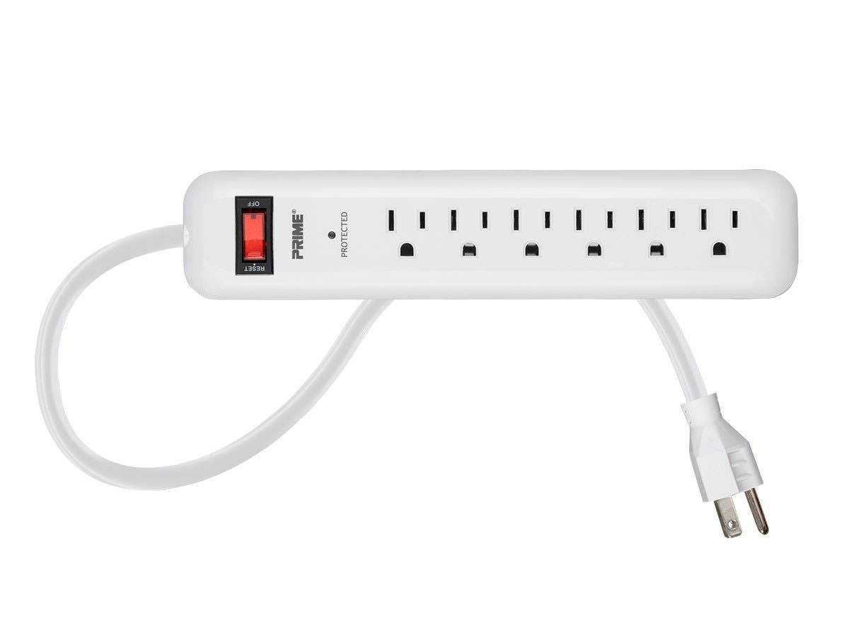 Monoprice 6 Outlet Slim Surge Protector Power Strip 1.5ft Cord, 400 Joules, White
