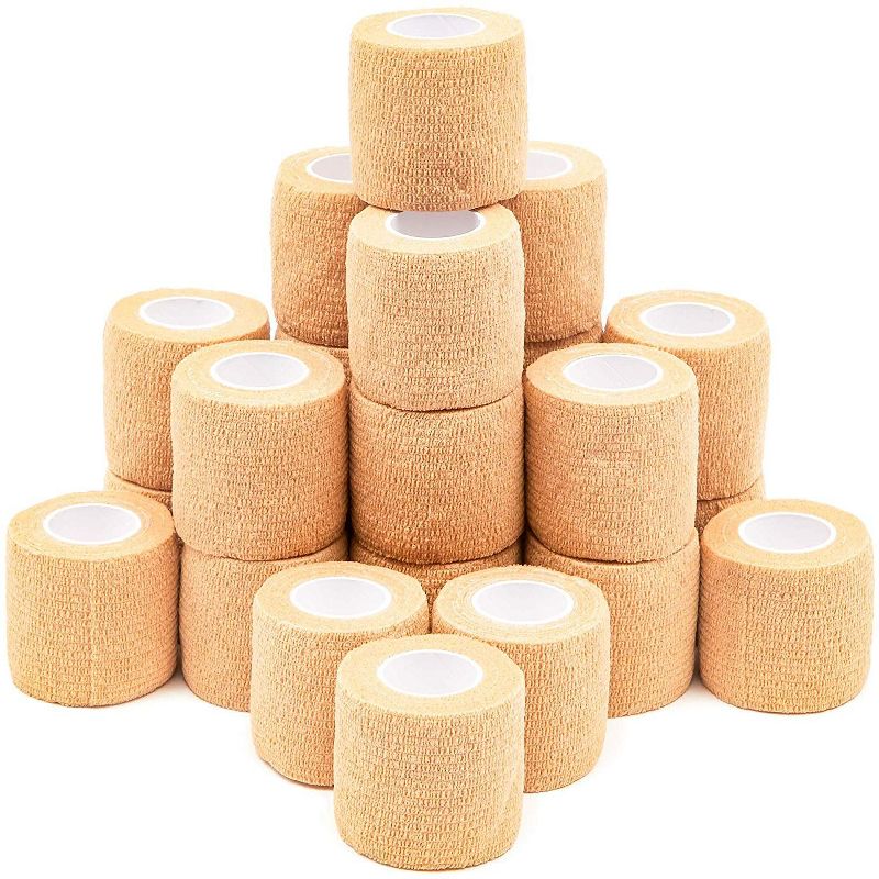 Juvale 24 Pack Self Adhesive Bandage Wraps, Cohesive Tape, Tan Brown, 2 In x 5 Yards