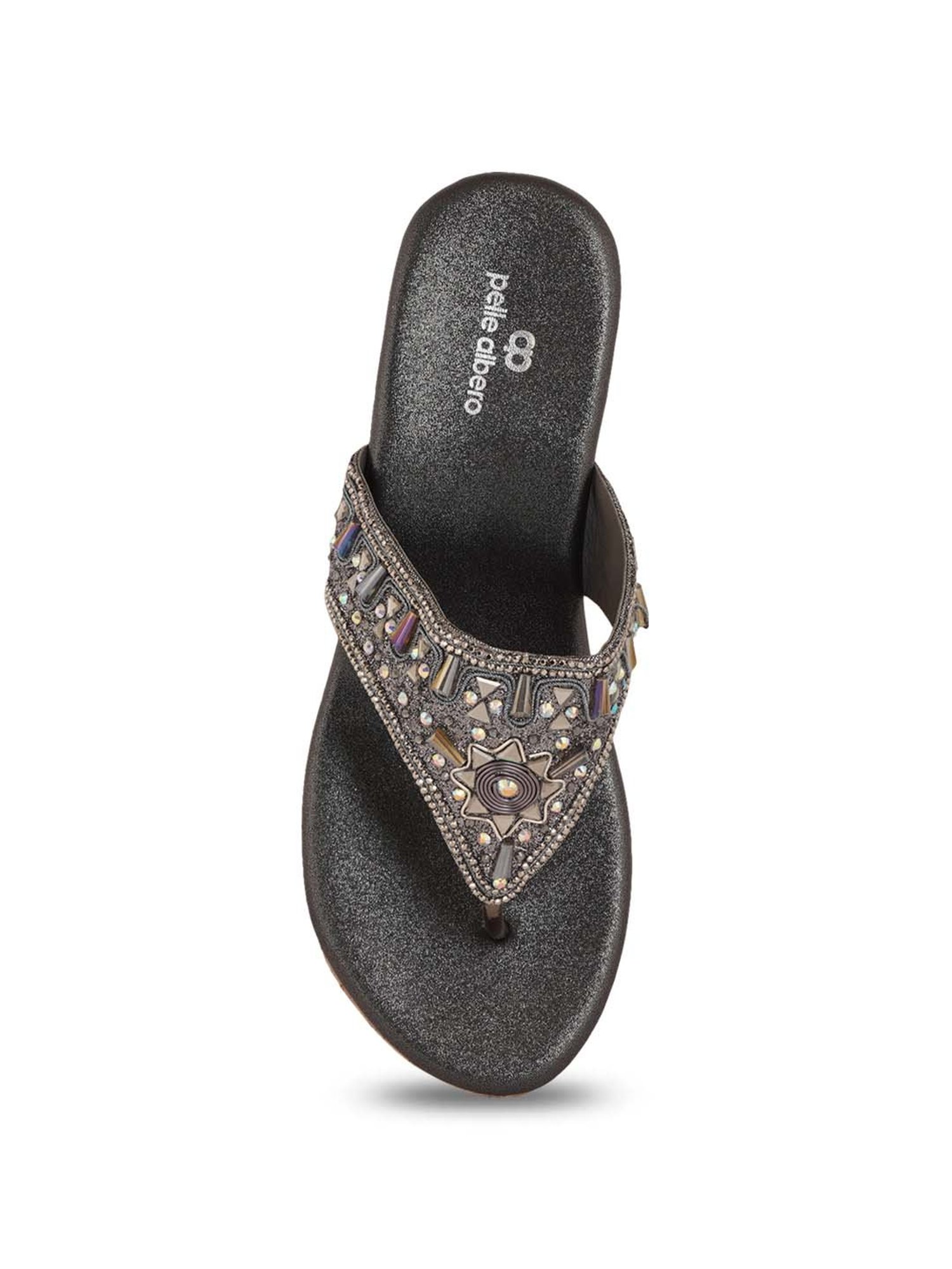 Pelle Albero Women's Gun Metal Thong Wedges