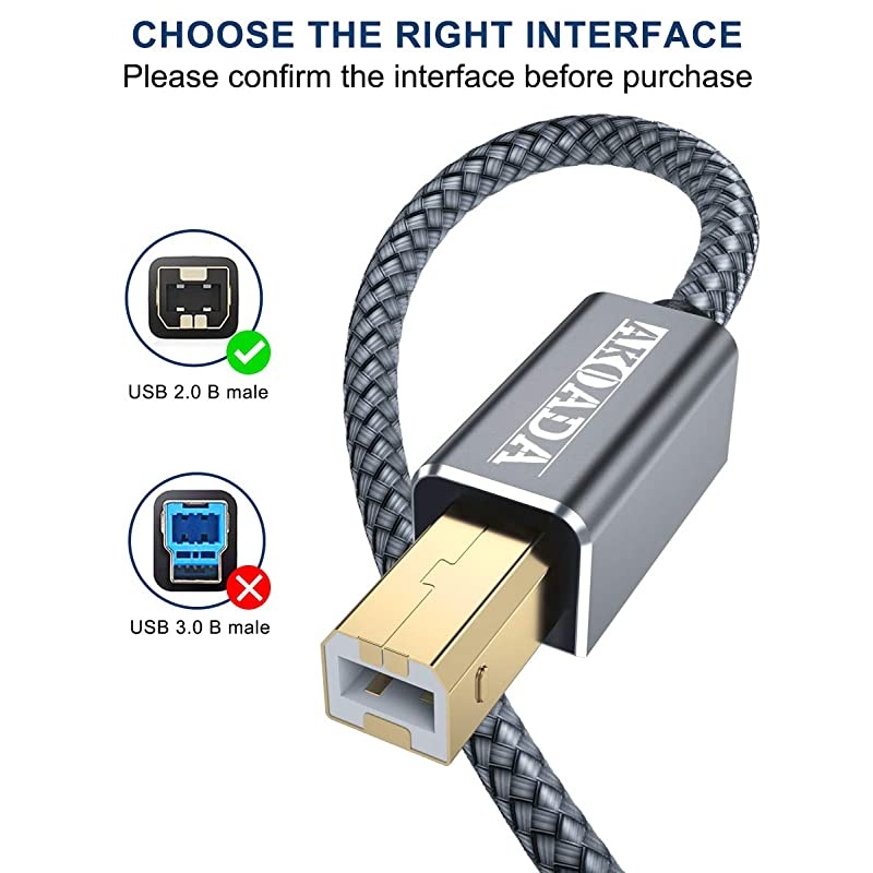 USB 2.0 Printer Cable 10ft, USB Type A Male to B Male Printer Scanner Cord High Speed Compatible with HP, Canon, Dell, Epson, Lexmark, Xerox, Samsung and More