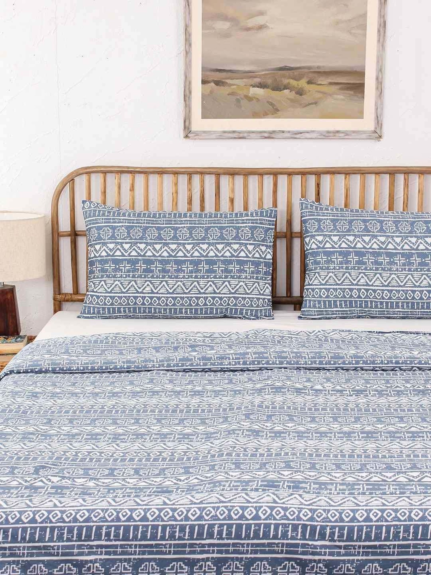 House This Kullu Patti Blue 150 TC Cotton Double Bedsheet Set