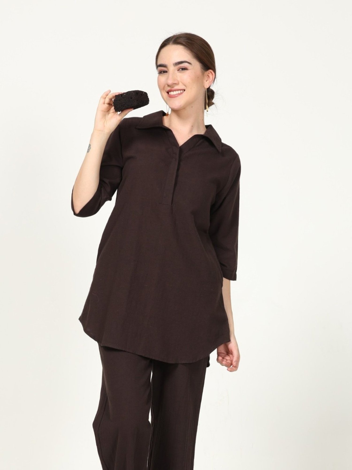 Saltpetre Classic Coffee Brown Tunic in Organic Cotton