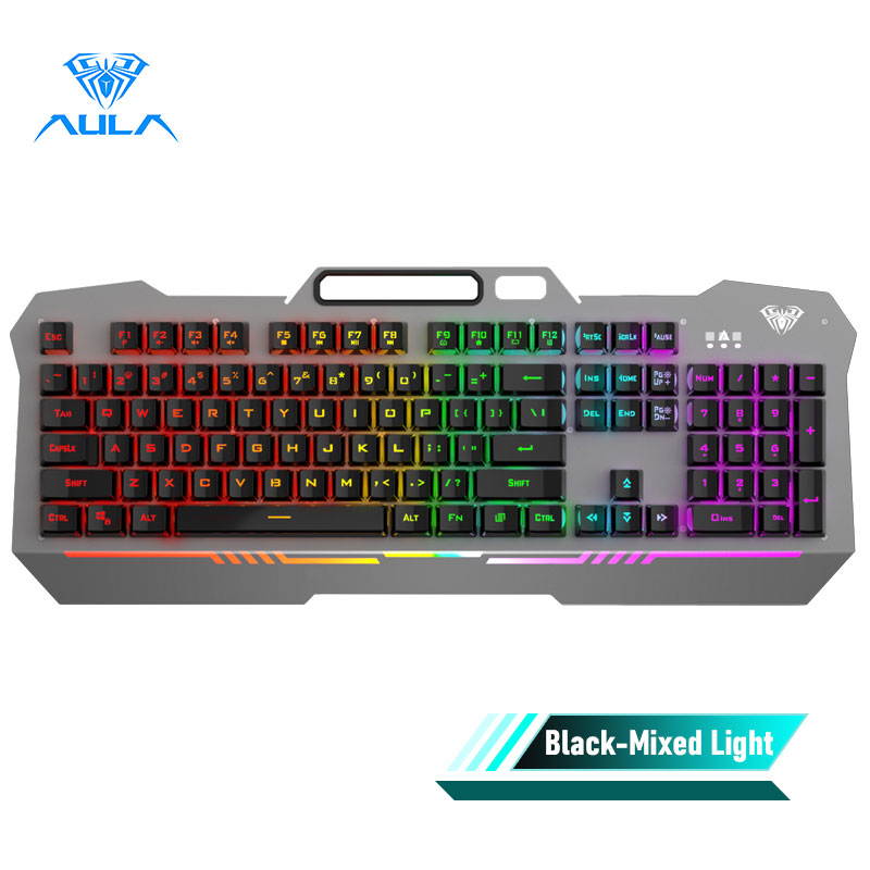 AULA F3010 Wired Gaming Keyboard 26 Keys Anti-ghosting Ergonomic Metal Panel Mix Backlit LED Gamer Keyboard for Desktop Laptop