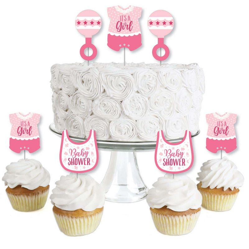 Big Dot of Happiness Hello Little One - Pink and Gold - Table Decorations - Girl Baby Shower Fold and Flare Centerpieces - 10 Count