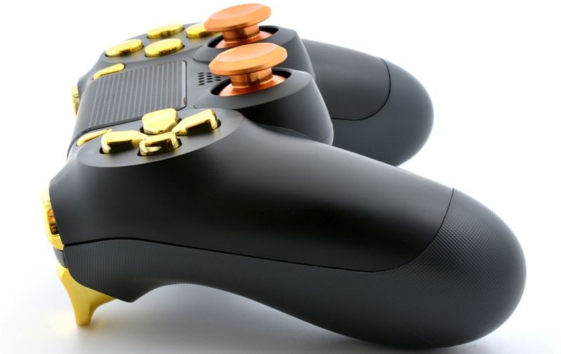 Black/Gold Ps4 PRO Rapid Fire Custom Modded Controller with Aluminum Thumbsticks 40 Mods for COD BO3, Infinite Warfare, Destiny, Ghosts Quick Scope Auto Run Sniper Breath & More