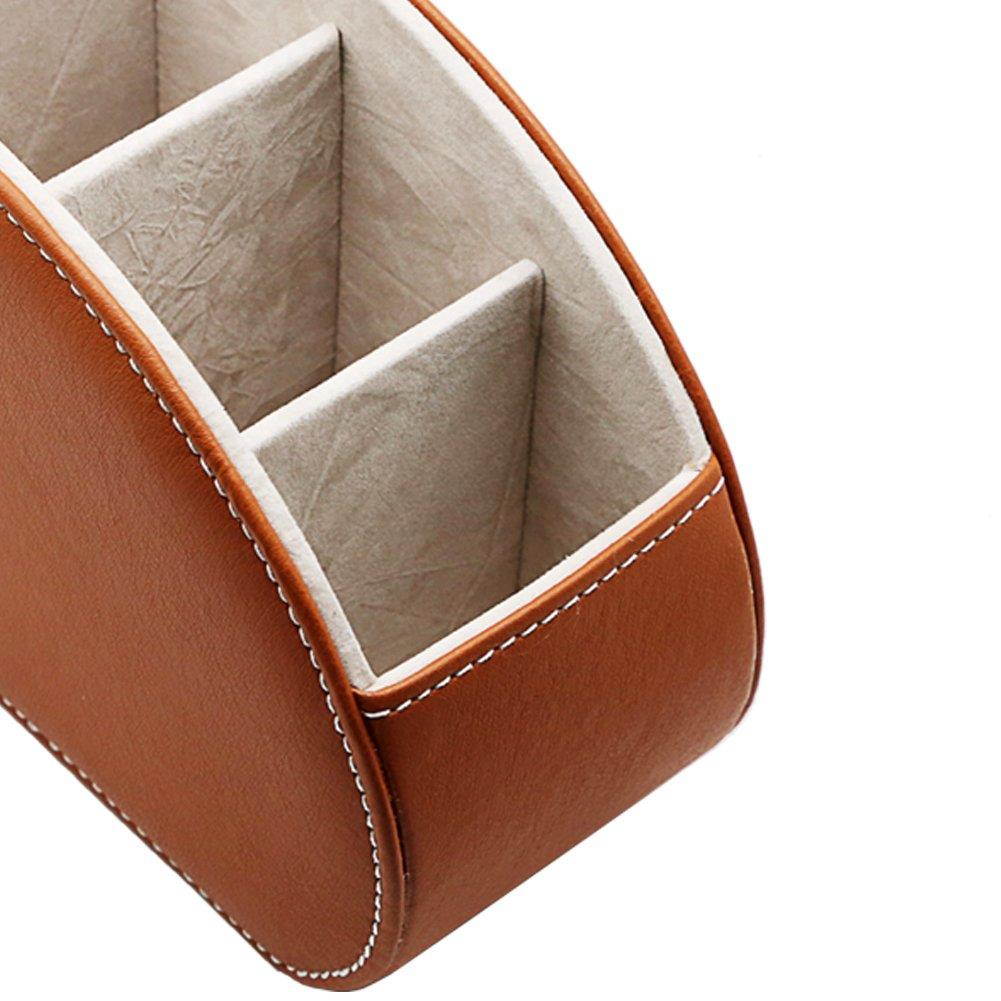 Fosinz Remote Control Holder Organizer Leather Control Storage TV Remote Control Organizer with 5 Spacious Compartments (Brown)