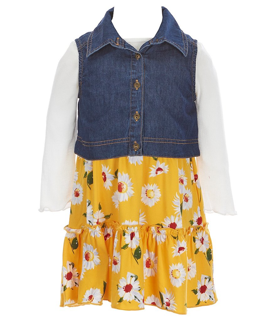 Zunie Litte Girls 4-6X Ribbed Top Floral Vest Dress Set