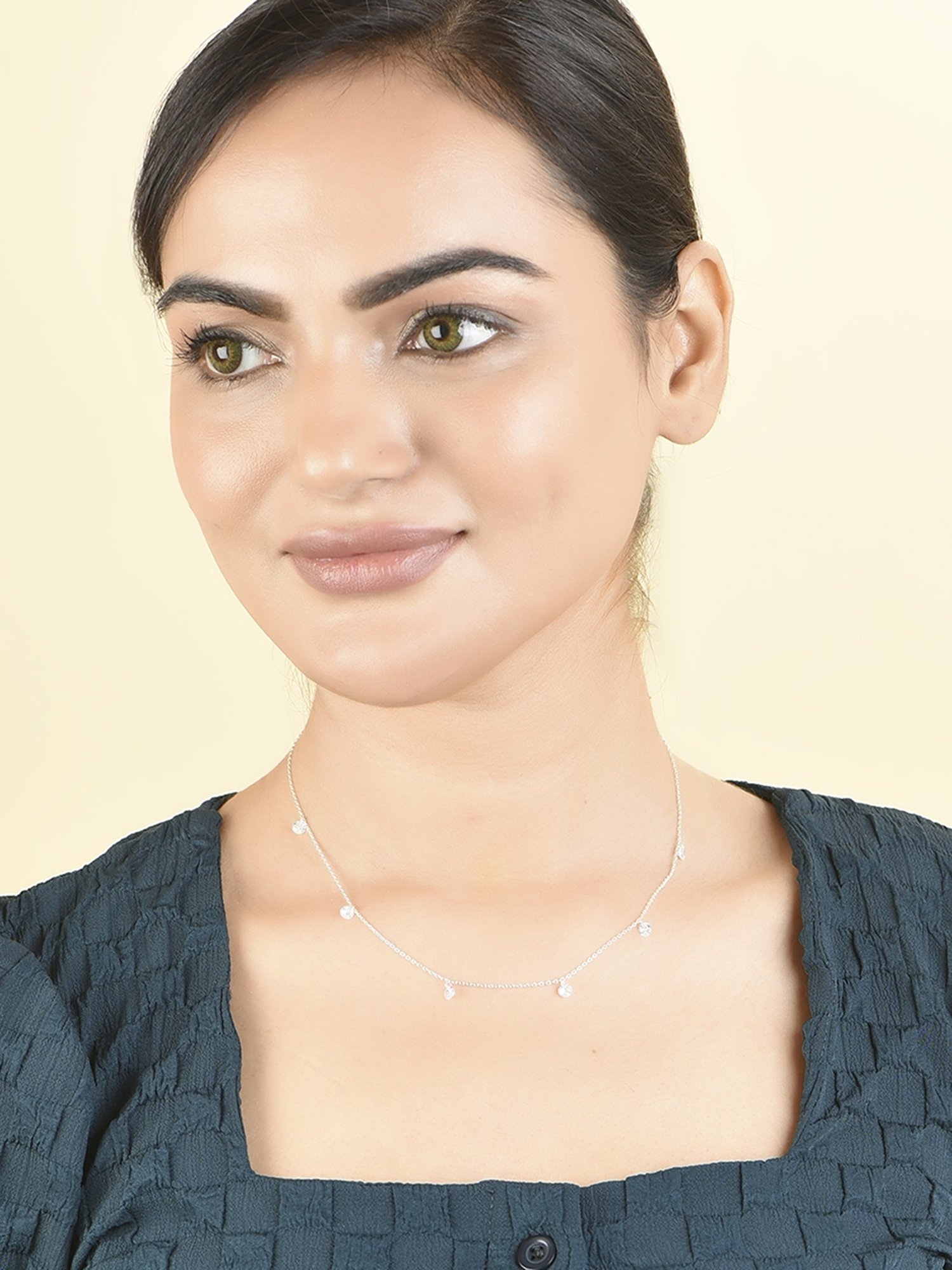 ToniQ Slightly Silver Plated Cz Stone Studded Casual Wear Alloy Choker Necklace For Women