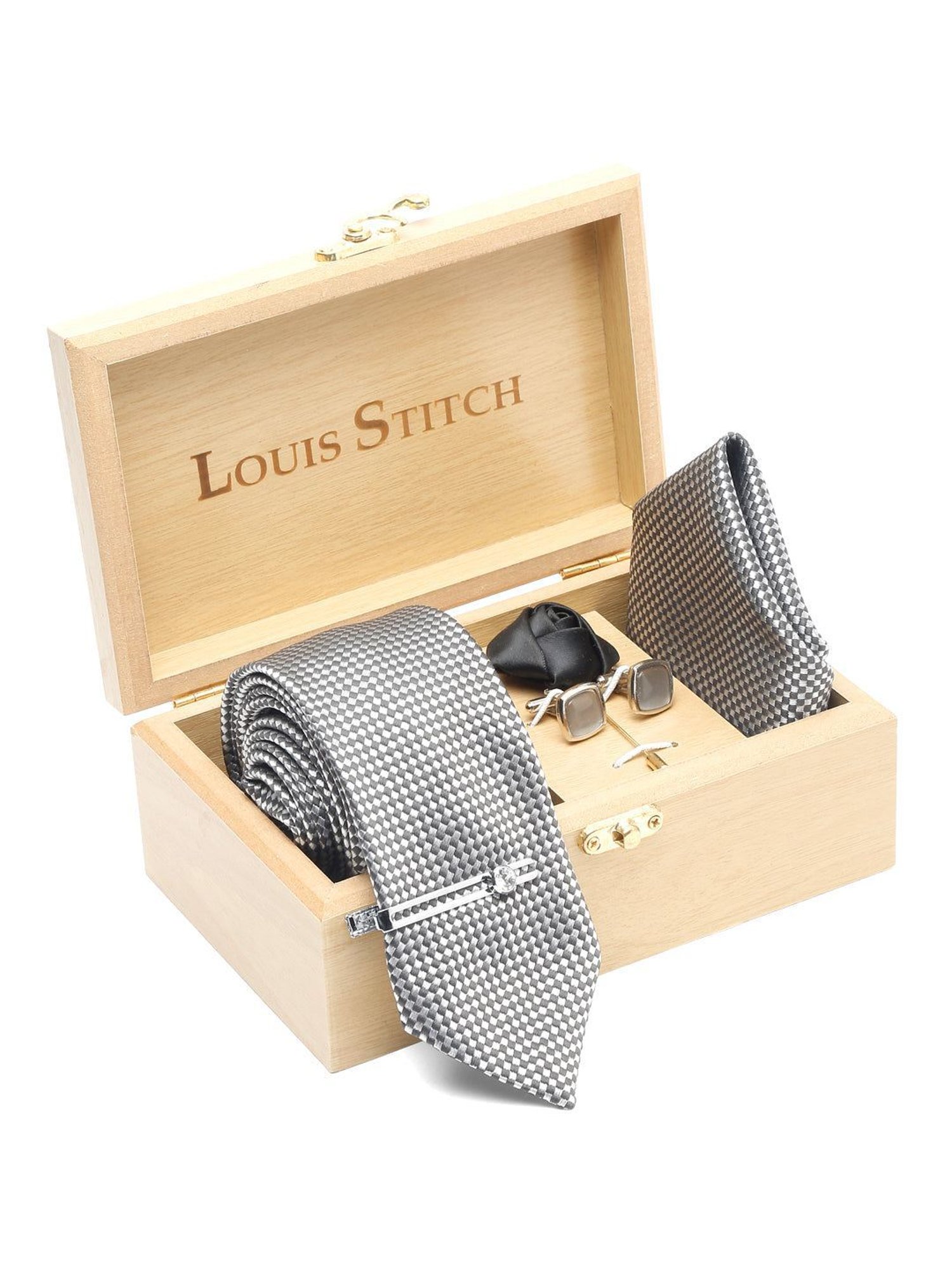 Louis Stitch Blue Printed Necktie Gift Set - Set of 3