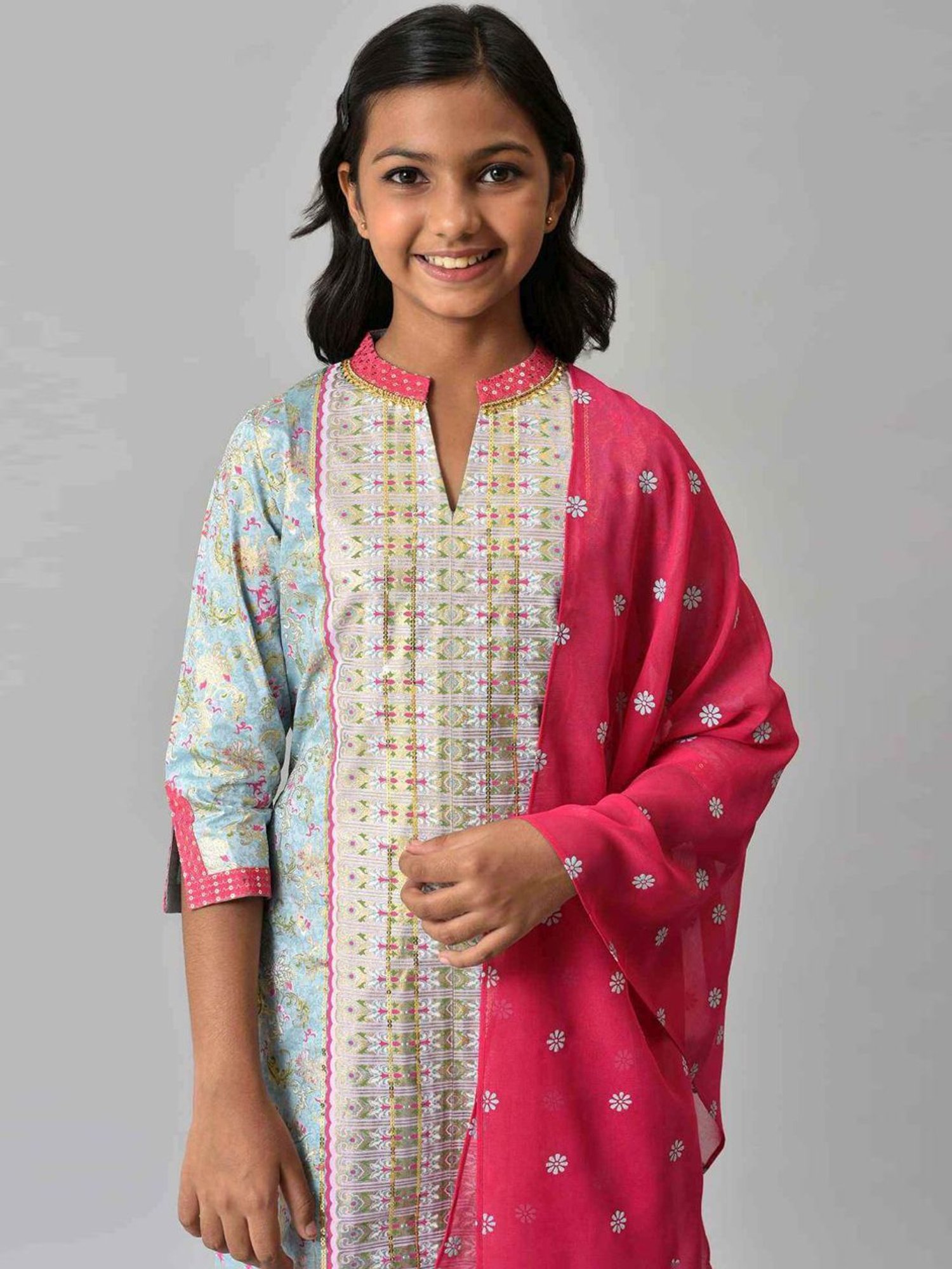 Aurelia Kids Blue & Red Embroidered Kurta Set
