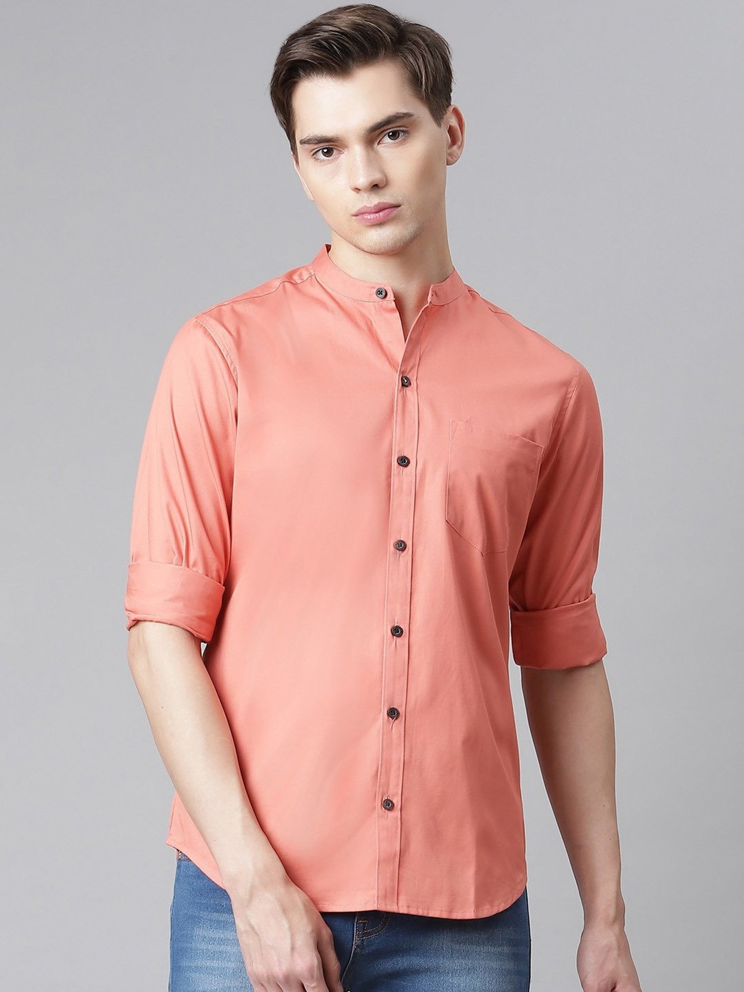 Hubberholme Peach Cotton Regular Fit Shirt
