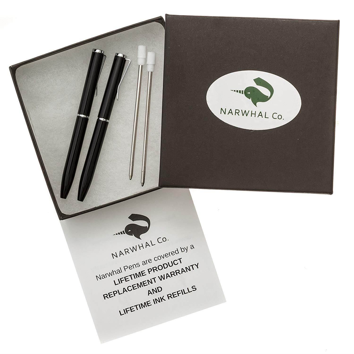 NarwhalCo Set of 2 Black Small Pens (3.35") for Pocket, Wallet, Planner, Purse or Passport