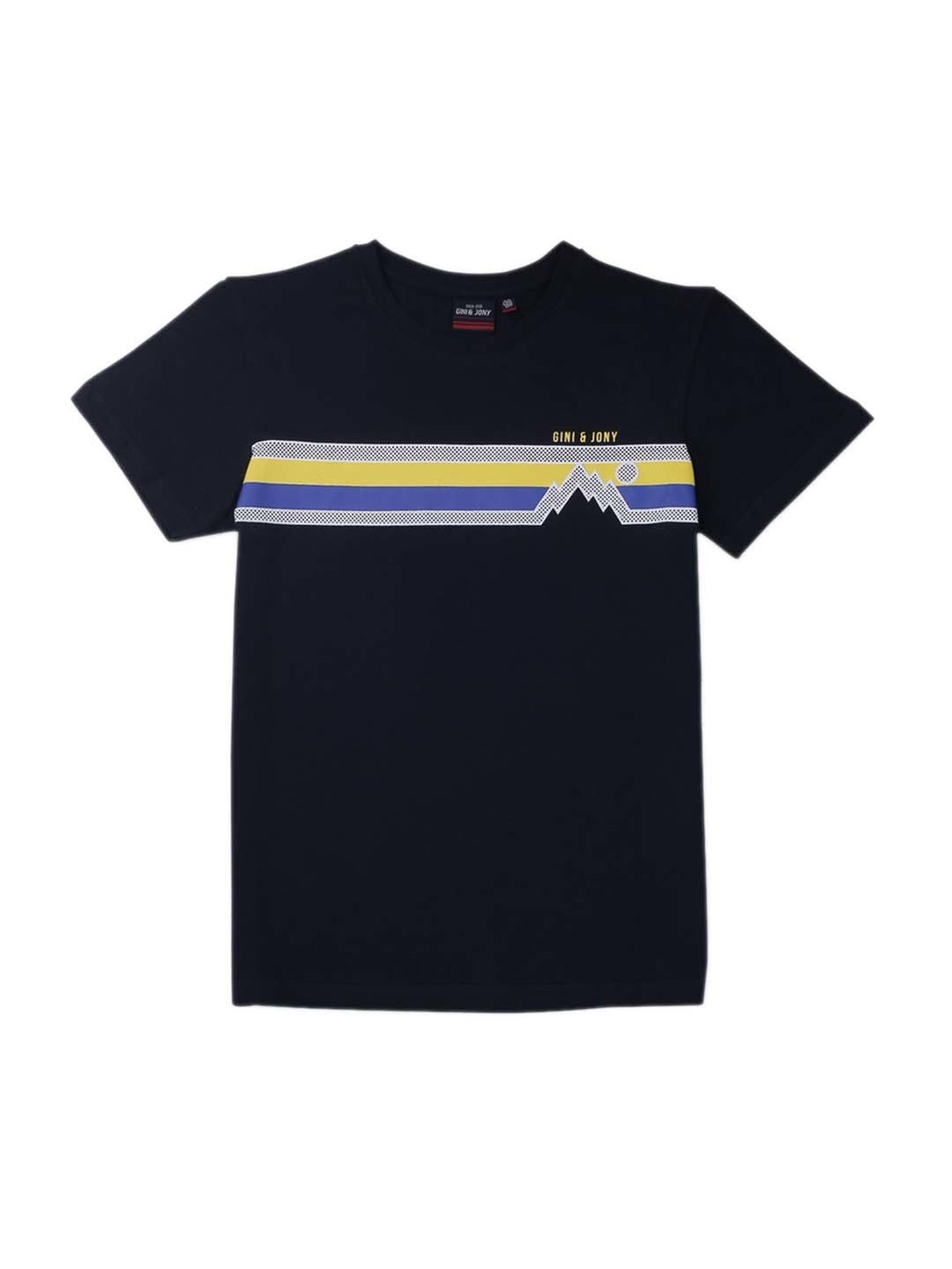 Gini & Jony Kids Black & Blue Printed T-Shirt